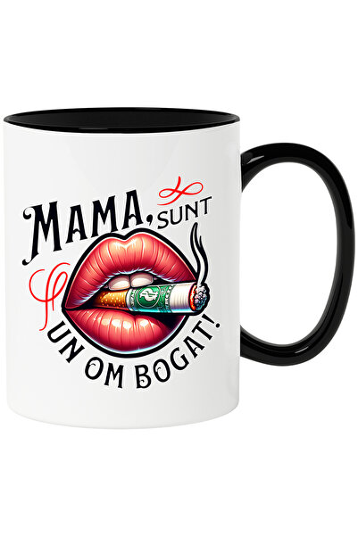 StoryGift Romania Cana Mama Sunt Un Om Bogat Tigara Buze Rosii, 330ml, Cerami...