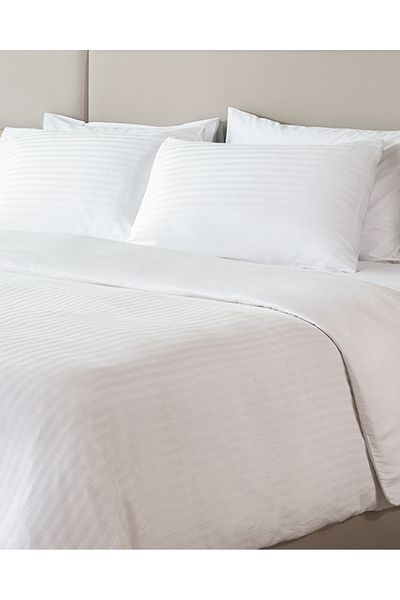 Madame Coco Sibyla King Size 100% Cotton Satin Striped Duvet Cover - White