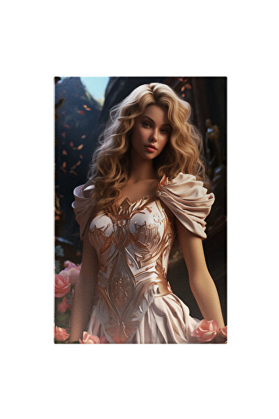 StoryGift Romania Tablou Canvas: Printesa Cu Par De Aur Si Zambet Gingas In Rochie Brodata Inconjurata De Tranda