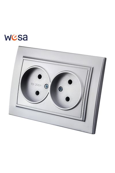 Choice Eu 2 Socket Not Ground Wesa Silvery Wall Surface Socket Plugs Power 2 Socket Eu Electrical Outlett N