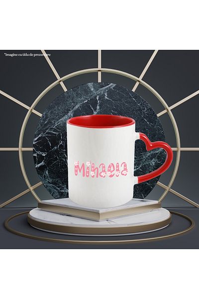 StoryGift Romania Mug With Name Mihaela, Flowers, Colorful, Pink, Cute, 330ml, Ceramic with Linen Handle, With,STG.