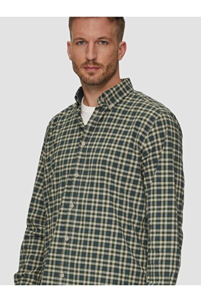 s.Oliver Men's long-sleeved shirt, checkered print, Regular fit, Dark green, 2XL
