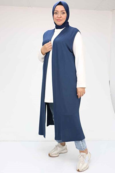Eslina Large Size 34000 Model Navy Blue Combed Cotton Wear-Out Vest