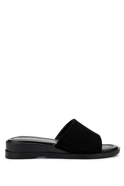 Tamer Tanca Women's Genuine Leather Black Suede Flat Slippers