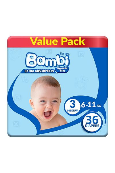 Bambi Baby Diaper Value Pack Size 3 Medium 6-11 kg 36 pcs