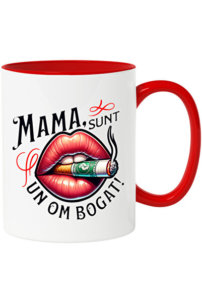StoryGift Romania Cana Mama Sunt Un Om Bogat Tigara Buze Rosii, 330ml, Cerami...