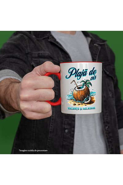 StoryGift Romania Cana Plaja De Vis, Vacante Si Relaxare Nuca De Cocos, 330ml, Ceramic Cu Maner Ro, Cu ,stg