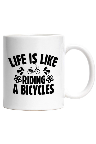 StoryGift Romania Cana Cu Mesajul "viata E Ca O Plimbare Cu Bicicleta" - Floricele Cu Maner Alb, Cu Man,stg