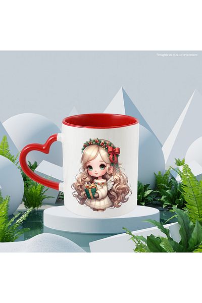 StoryGift Romania Cana Cu O Fetita Dragalasa Care Tine Un Cadou | Ilustratie | Coronita | Manusi |, Cu ,stg