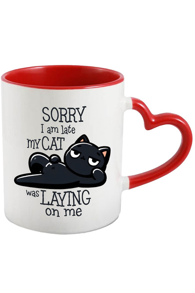 StoryGift Romania Cana Cu Pisica Neagra Cu Mesajul "sorry I Am Late, My Cat W...