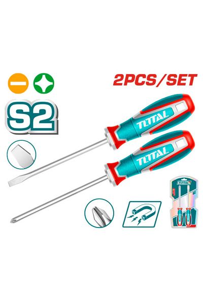 TOTAL 2pcs/set Rubber Hand Screwdriver Set, First Class, Regular/Cross