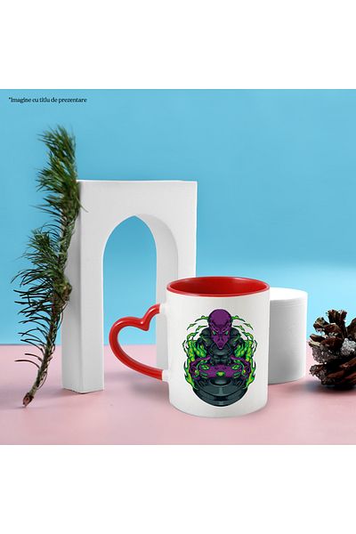 StoryGift Romania Alien Mug, Sci, Fi, Flames, Joystick, Controller, Gaming, Multicolored, With, STG.