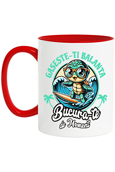 StoryGift Romania Cana Cu Broasca Testoasa Pe Placa De Surff Val Text Gaseste-ti Balanta Bucura-te, Cu ,stg