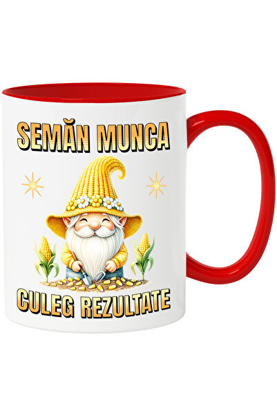 StoryGift Romania Cana Pitic De Gradina Seman Munca, Culeg Rezultate, 330ml, Ceramic Cu Maner Rosu, Cu ,stg