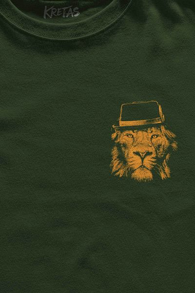 Kretas Μπλουζάκι Unisex Χακί με κοστούμι Lion Μοντέρνα γραβάτα Lion Minimal μπλουζάκι με στάμπα μπροστά