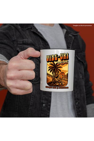 StoryGift Romania Reptile Mug Standing at the Beach, Vacation, Good Vibes, 330ml, Ceramic with Black Handle, With, STG