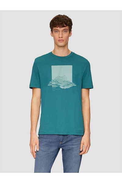 s.Oliver Men's Short-sleeved T-shirt, Front Print And Regular Fit Cut, Dark Green, S