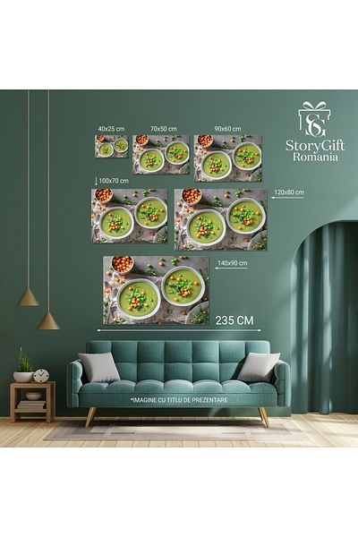 StoryGift Romania Tablou Canvas Supa De Mazare Cu Bobulete De Mazare Si Germeni O Supa Cremoasa Si Sanatoasa, Pl