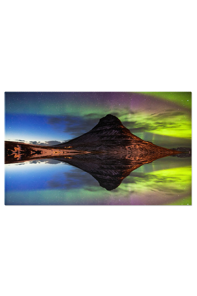 StoryGift Romania Tablou Canvas: Munte, Reflexie, Aurora Boreala, Lac