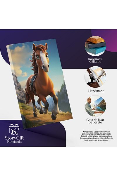 StoryGift Romania Tablou Canvas: Calul Care Zbura Bucurandu-se De Peisaj Si De Libertate Cu Ochii Verzi Si Frumo