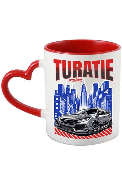 StoryGift Romania Cana Turatie Maxima Masina Viteza Adrenalina, 330ml, Ceramica Cu Maner Inima Ros, Cu ,stg