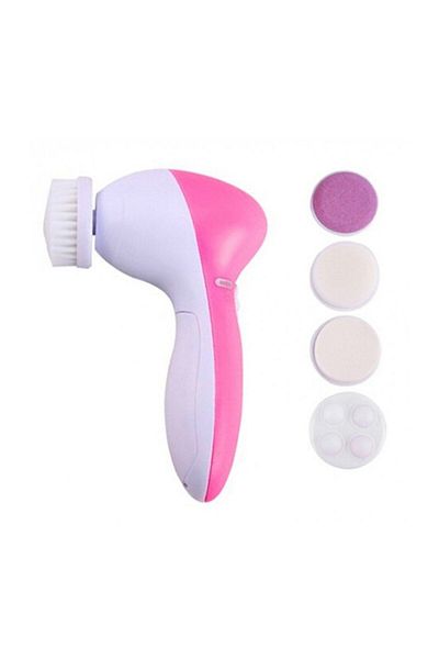 MACVI Perie de Ingrijire Faciala 5 in 1 Macvi® , Masaj Electric si Curatare, Roz/Alb, Curatare si Relaxare