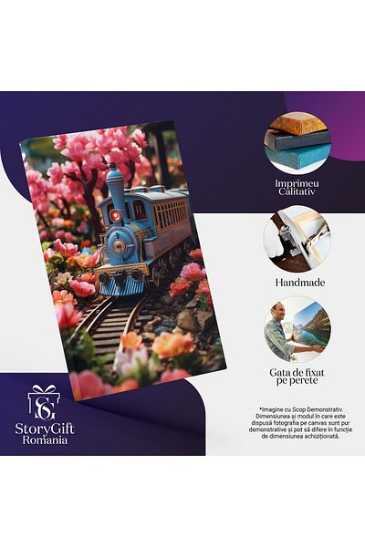 StoryGift Romania Canvas Painting: Blue Toy Train - Kids And Play Digital Painting