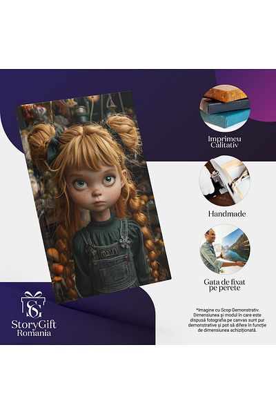 StoryGift Romania Tablou Canvas: Cămara Cu Ciuperci Fetița Roșcovană Cu Părul În Cozi Împletite Armonios Pictura