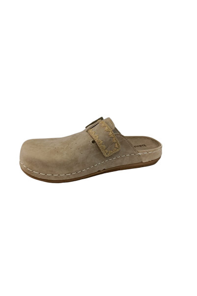 BENTO 41012 Beige Women's Front-Closed Daily Leather Anatomical Slippers