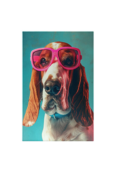 StoryGift Romania Tablou Canvas Liniștea Câinelui Basset Hound În Stilul Lui Anthony Burrill Cu Ochelari De Soare