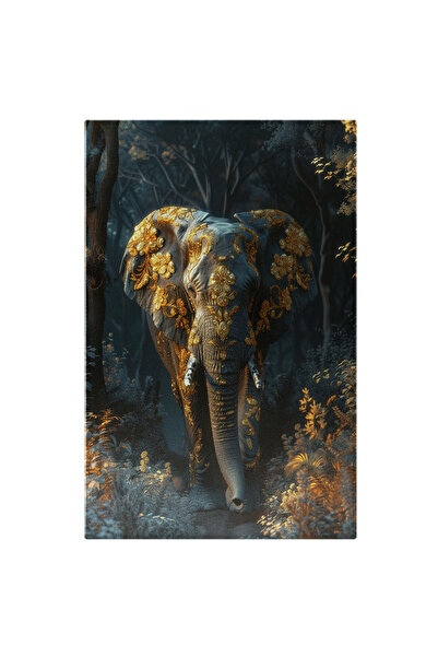 StoryGift Romania Tablou Canvas: Elefantul Fericit Cu Tesaturi Aurii Merge Pr...