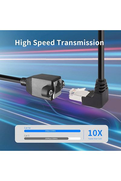 Qianrenon 90° angled RJ50 10P10C ethernet cable, metal/plastic, black, 30 cm