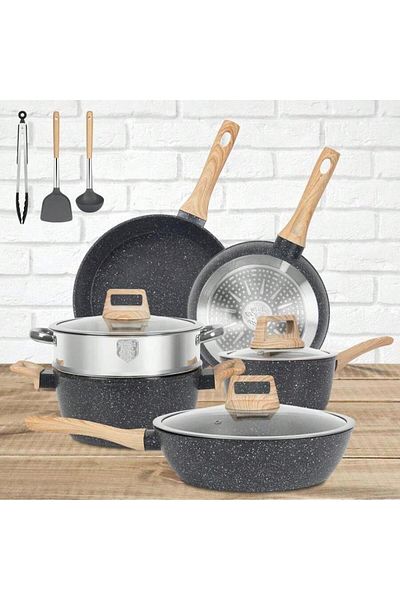 Lumely 12-Piece Granite Cookware Set, With Lids and Bakelite Handles, Pots And Pans, for Kitchen Cooking