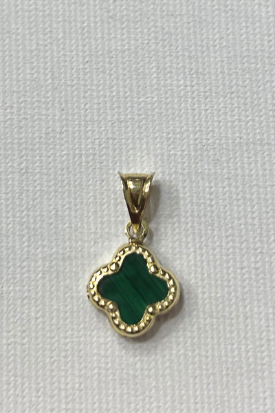DİAMİNE PIRLANTA 14 Ayar Altın Yeşil Taşlı Yonca Kolye Ucu