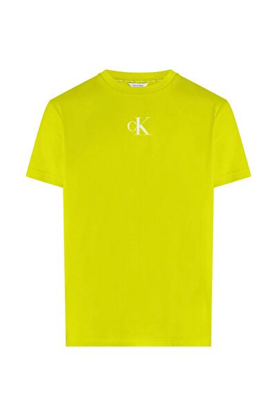 Calvin Klein Erkek CK Yazı Detay Kısa Kol Bisiklet Yaka Sarı T-Shirt KM0KM01144-LRF