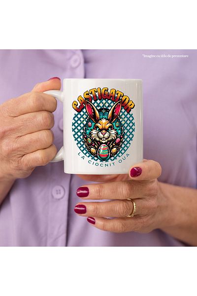StoryGift Romania Cana Castigator La Ciocnit Oua Iepure Paste, 330ml, Ceramic Cu Maner Alb, Cu Maner Al,stg