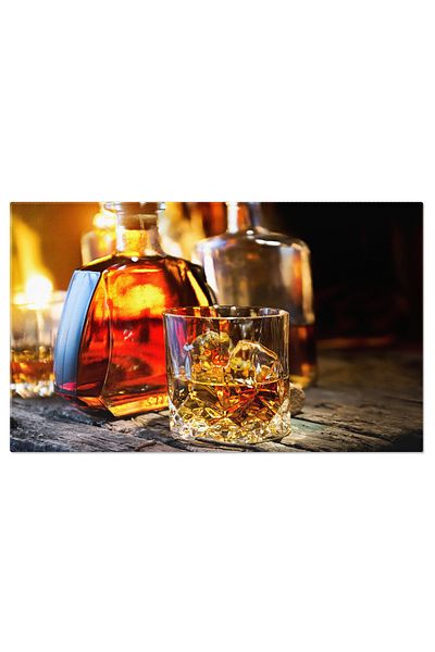 StoryGift Romania Tablou Canvas Cognac Elegance In Bar, Lichid Auriu, Pahar Si Carafa