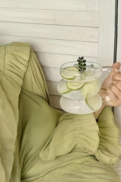 MİEN Mien Kulplu Borosilikat Cam Bardak Makaron Dilimli 400 Ml