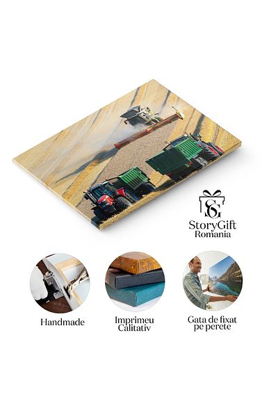 StoryGift Romania Tablou Canvas Combine Harvester In Agricultura Agricultura, Camp, Tractor, Masina, Rural 1413