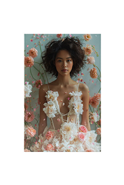 StoryGift Romania Tablou Canvas Serenada Florilor Simfonie De Culori Și Forme Pe Rochia Tinerei Asiatice , Pictur