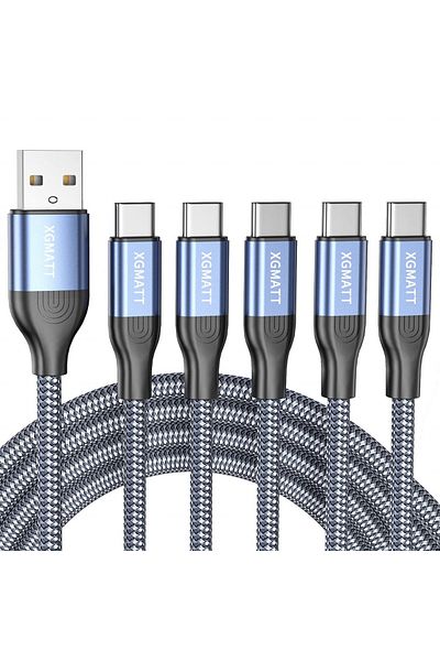 Xgmatt Set Of 5 Usb Type C Cables , Nylon/aluminum Alloy, Gray/black/blue, 2 M