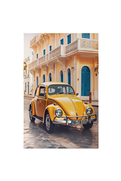 StoryGift Romania Tablou Canvas: Masina De Epoca - Galbena Oras Strada Pictur...