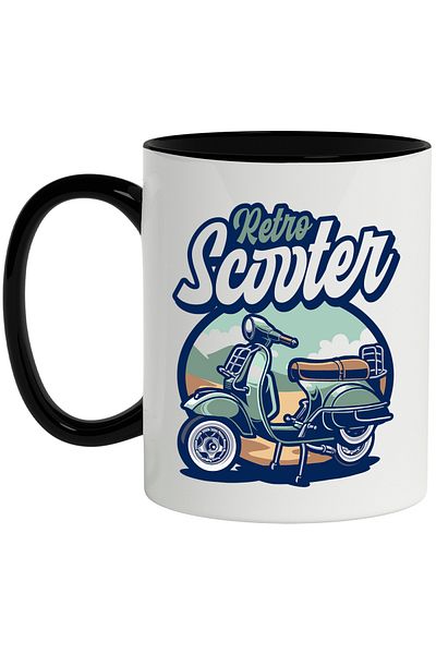 StoryGift Romania Mug With Retro Scooter Message, Clouds, Desert, Mountain, Travel, Multicolor 330 ml, , With