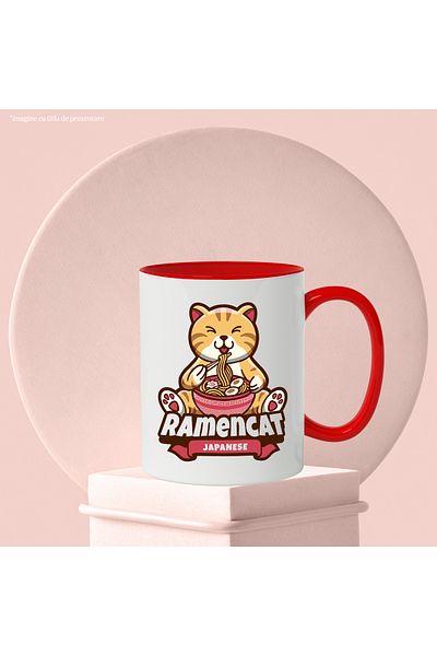 StoryGift Romania Mug With Message In English Ramencat Japanese, Cat, Food, Multicolor 330 ml, , With ,STG