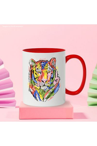 StoryGift Romania Mug With Tiger Head, Abstract Illustration, Doodle, Flower, Multicolor 330 ml, C, With, STG.