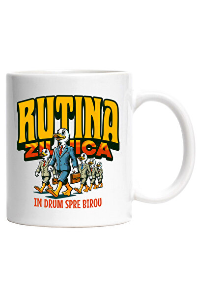 StoryGift Romania Cana Rutina Zilnica In Drum Spre Birou Rate, 330ml, Ceramic Cu Maner Alb, Cu Maner Al,stg