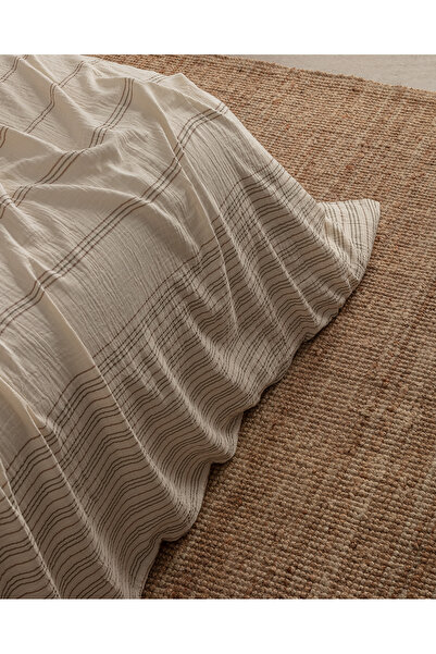 Madame Coco Breville Double Muslin Yarn Dyed Elastic Duvet Cover Set - Ecru/Khaki