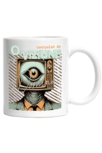 StoryGift Romania Cana Viziunde Digitala Comuna Televizor Vintige , 330ml, Ceramic Cu Maner Alb, Cu Man,stg