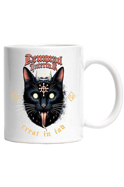 StoryGift Romania Cana Pisica Cu Coarne De Drac - Demonul Interior, 330ml, Ceramic Cu Maner Alb, Cu Man,stg