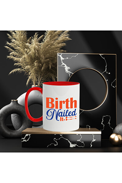 StoryGift Romania Mug with 2 arrows and the message in English "Birth nailed it" - birth parents with M, Cu, STG.
